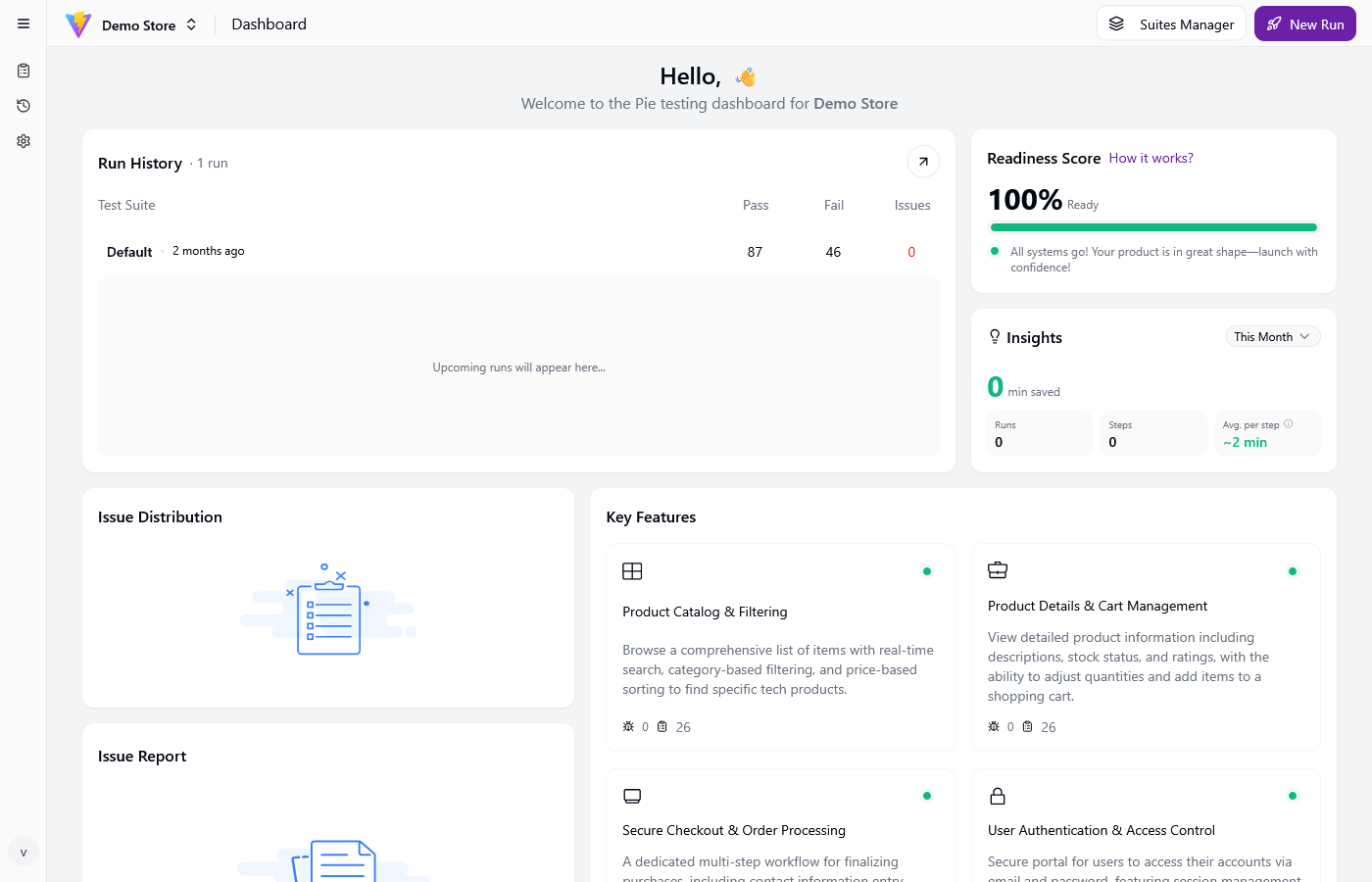 Dashboard showing Suites Manager button in the header