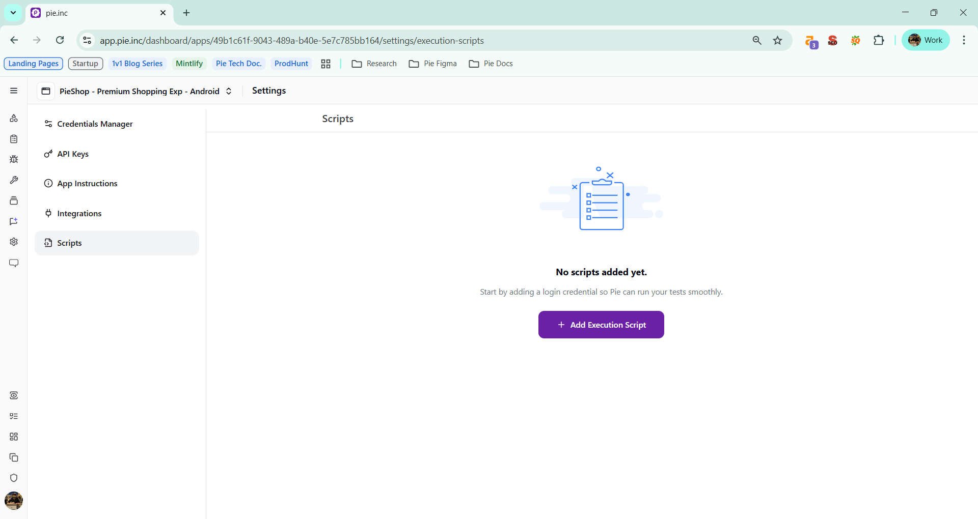 Settings page showing Scripts option in left sidebar