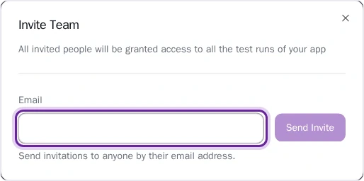 The Invite Team dialog Pie portal Invite Team dialog with an empty Email field ringed and the Send Invite button dimmed.